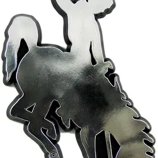 Photo of University of Wyoming Cowboys Auto Emblem, Plastic Molded, Silver Chrome Color, Raised 3D Effect, Adhesive Backing
