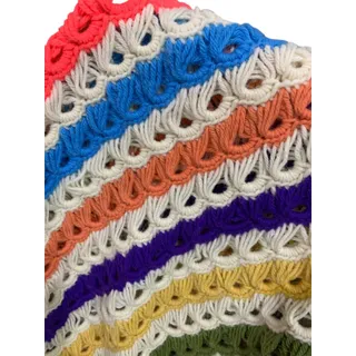 Photo of Vintage Striped Crochet Afghan Retro Broomstick Lace Stitch 68" x 50"