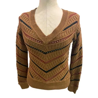 Photo of Size XS Evereve Sawyer Chevron Womens Sweater Brown Mulitcolor V-neck