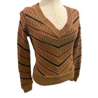 Photo of Size XS Evereve Sawyer Chevron Womens Sweater Brown Mulitcolor V-neck