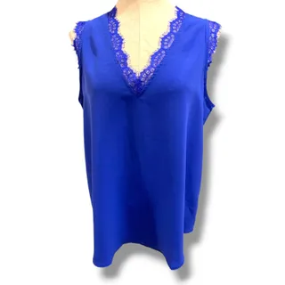 Photo of Large Womens Royal Blue Sleeveless Blouse V-Neck Lace Trim