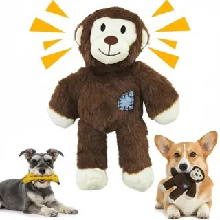 Photo of Dog Squeak Toys – Plush Monkey & Silicone Banana Chew for Small & Medium Dogs