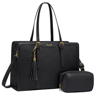 Photo of Vintage Leather Laptop Tote 15.6 inch Bag with Clutch Purse