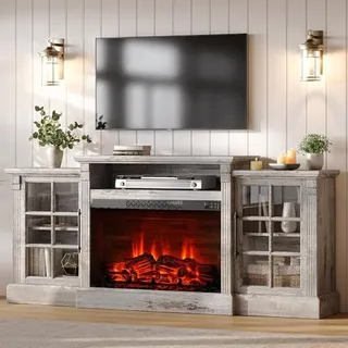 Photo of 70″ Farmhouse TV Stand with 28″ Fireplace for TVs up to 80″