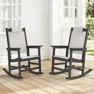 Photo of Outdoor Rocking Chair Set of 2 with Removable Headrest