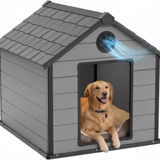 Photo of 57″ Large Dog House Outdoor, Wood-Grain Resin, Waterproof