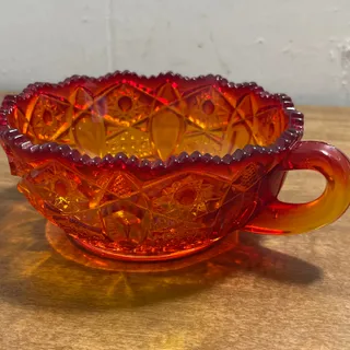 Photo of 1960s LE Smith Amberina Glass Quintec Nappy Bowl Saw Tooth Rim 5.5” GLOWS TH9