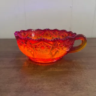 Photo of 1960s LE Smith Amberina Glass Quintec Nappy Bowl Saw Tooth Rim 5.5” GLOWS TH9