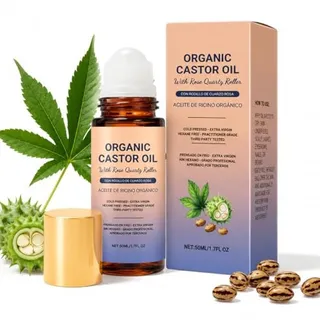 Photo of Castor Oil Rose Quartz Roller Ball for Skin, Face, Hair, Scalp, Brows & Lashes