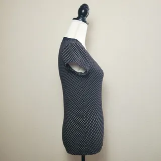 Photo of Express Black Cream Polka Dot V-Neck Top Small