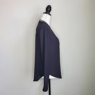 Photo of ASTR Black Beaded V-Neck Button Down Top Small