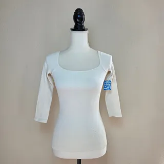 Photo of Free People Square Neck Fitted 3/4 Sleeve Top Ivory Medium