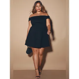 Photo of Lulus Season of Fun Black Off the Shoulder Skater Dress