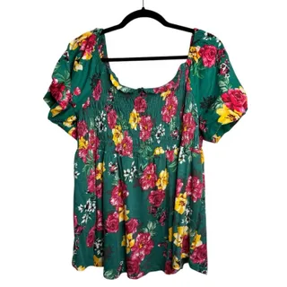 Photo of Torrid Babydoll Cotton Modal Slub and Poplin Smocked Bodice Puff Sleeve Top