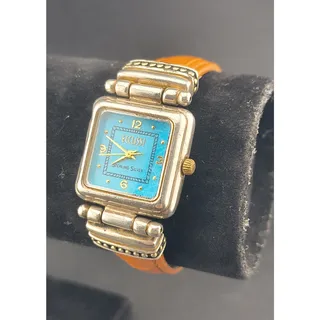 Photo of Ecclissi 22490 Sterling Silver 925 Watch Turquoise Dial Square Leather New Bat
