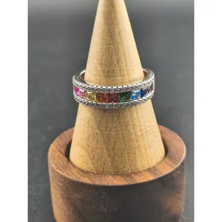 Photo of 925 Silver Rainbow Princess Cut Channel Ring Size 7.75 Pride