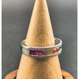 Photo of 925 Silver Rainbow Princess Cut Channel Ring Size 7.75 Pride