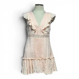 Photo of Jun & Ivy Cotton Gauzy Ruffle Lace Mini Dress Light Pink Large