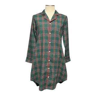 Photo of The Bella Bean Cotton Nightshirt Sleep Plaid Green Red Yellow Small