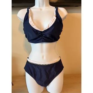 Photo of NWT Cupshe Navy White Crochet Trim Bikini Set Size S Adjustable Swim