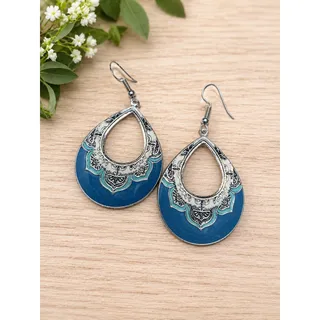 Photo of Silver Blue Teardrop Statement Earrings Boho Western Cottagecore Fashion Jewelry