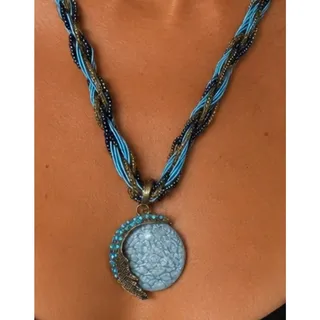 Photo of Bohemian Ethnic Style Retro Blue Peacock Gemstone Pendant Necklace