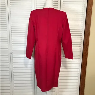 Photo of Bedford Fair Vintage 80s Red V-neck Long-Sleeve Sheath Midi Dress 15