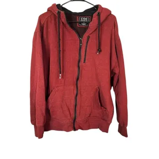 Photo of CSG Maroon Cotton Blend Hooded Full Zip Casual Sweat Jacket Men Sz XL