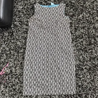 Photo of Avenue B&W Geometric Short Dress with Blue Bow on Back - 14