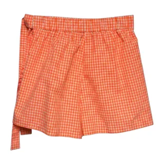 Photo of Zara Gingham Check Plaid Wrap Skort Neon Bright Orange Hot Pink White XS