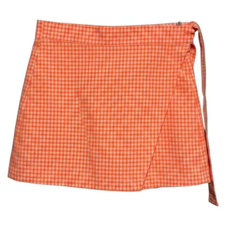 Photo of Zara Gingham Check Plaid Wrap Skort Neon Bright Orange Hot Pink White XS