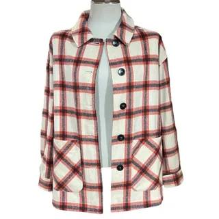 Photo of Ott Flannel Shirt Jacket Oatmeal Red Black Plaid Medium / Large