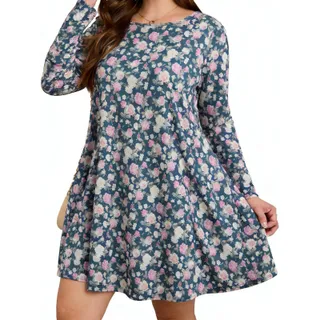 Photo of BLANCHES Womens Sz 2x Navy Pink Floral Dress Long Sleeve Pockets New