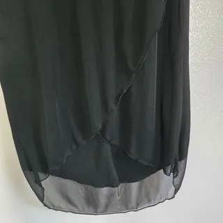 Photo of J Jang USA Black Midi Pencil Skirt Sheer Hem Women's Size S