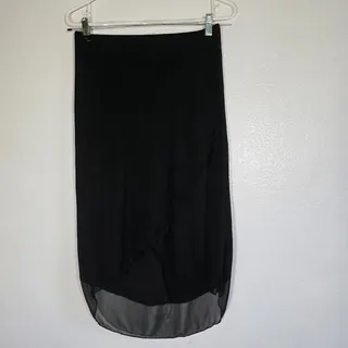 Photo of J Jang USA Black Midi Pencil Skirt Sheer Hem Women's Size S