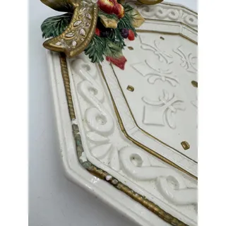 Photo of Vtg Fitz and Floyd Snowy Woods Octagon Platter/Tureen Underplate with Bows 1996