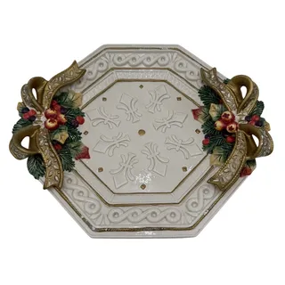 Photo of Vtg Fitz and Floyd Snowy Woods Octagon Platter/Tureen Underplate with Bows 1996