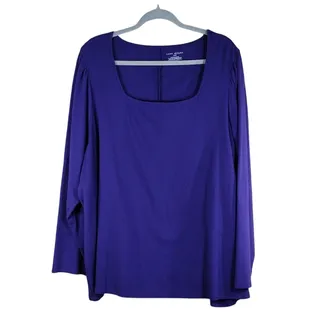 Photo of Lane Bryant Top Women’s 26/28 Purple Square Neck Long Sleeve Stretch Plus Cotton