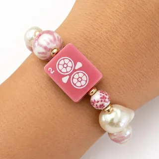 Photo of Mahjong Tile Mixed Bead Stretch Bracelet | Lucky Pink