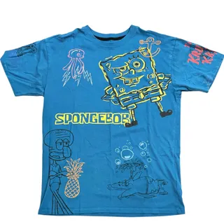 Photo of Nickelodeon SpongeBob Graphic Blue Vtg T-Shirt Boys Kids | L