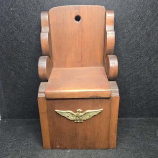 Photo of Vintage 1977 Eddie Caverly Orlando Crafts Wood Wall Mail Holder Twine Box Eagle