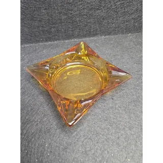 Photo of Vintage MCM Amber Glass Cigar Ashtray Square Mid Century Modern Cigarette 4.5”