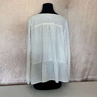 Photo of Loft Ivory Peasant Polka Dot Ruffle Hem Long Sleeve Top - XL