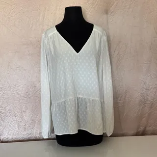 Photo of Loft Ivory Peasant Polka Dot Ruffle Hem Long Sleeve Top - XL