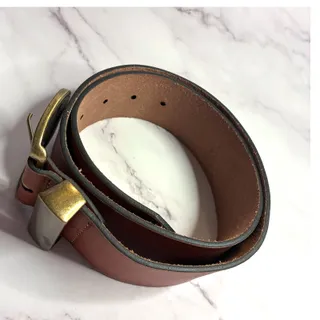 Photo of Cleo + Wolf Burnished Edge Genuine Leather Belt Brown Gold Buckle Size S 2" Wide