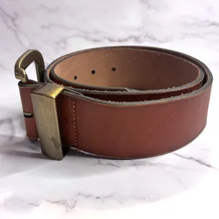 Photo of Cleo + Wolf Burnished Edge Genuine Leather Belt Brown Gold Buckle Size S 2" Wide