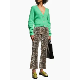 Photo of Ganni Betzy Leopard Crop Bootcut Jeans High Rise Flare Size 26