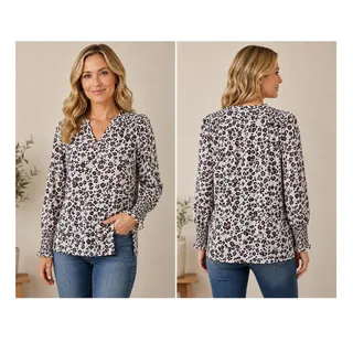 Photo of Zac & Rachel Leopard Print Smocked Blouse Size Large