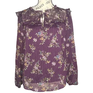 Photo of Fortune + Ivy (SP) Metallic Ruffle Tie Neck Sheer Arm Long Sleeve Blouse