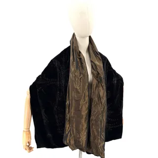 Photo of Vintage 90s Black Velvet Bronze Iridescent Wrap Glitter Formal Shawl Wrap
